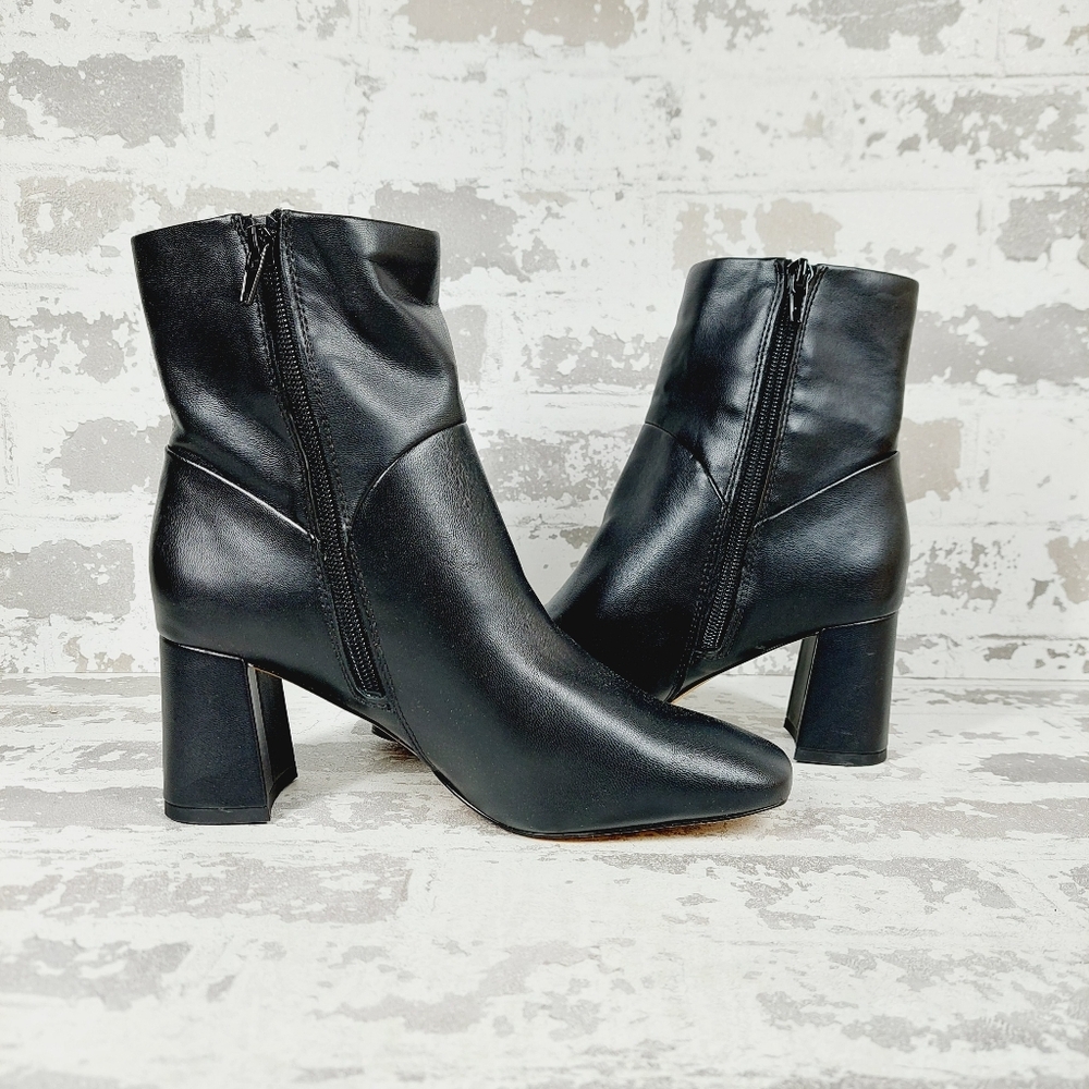 New NORDSTOM rack Naja Black Square Toe Flared Block Heel Bootie C340 - Picture 3 of 11